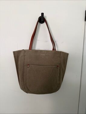 Street Level Taupe Canvas Tote with Brown Handles
